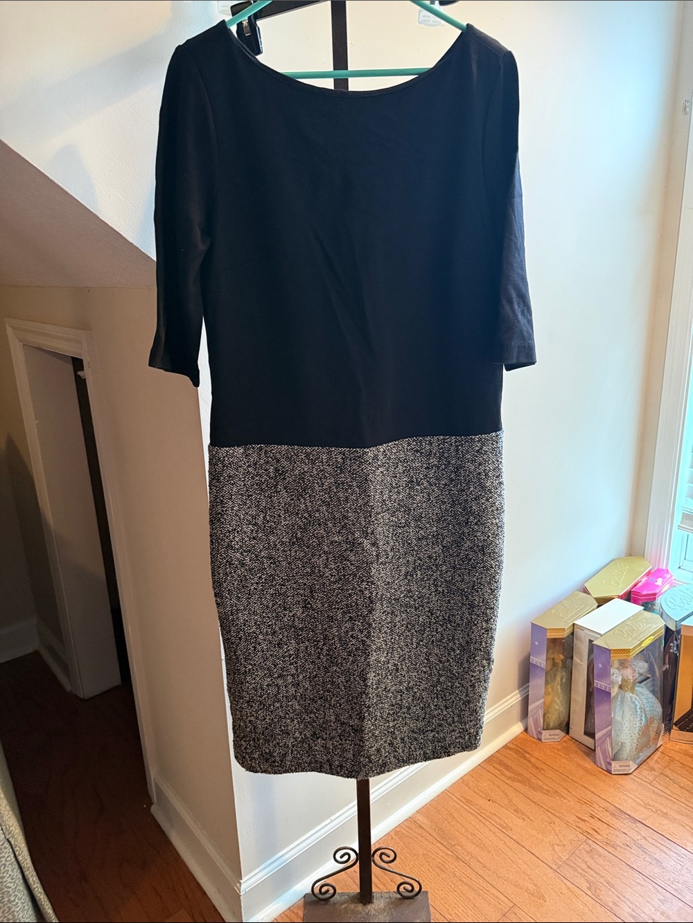 Talbots Black and Gray Two-Tone Midi Sheath Dress